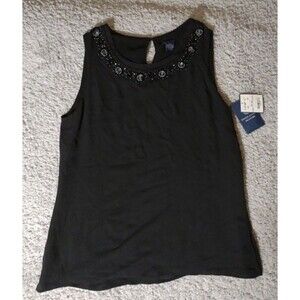 Doncaster Women’s 10 Black Silk Sleeveless Blouse NWT Rhinestone Neckline